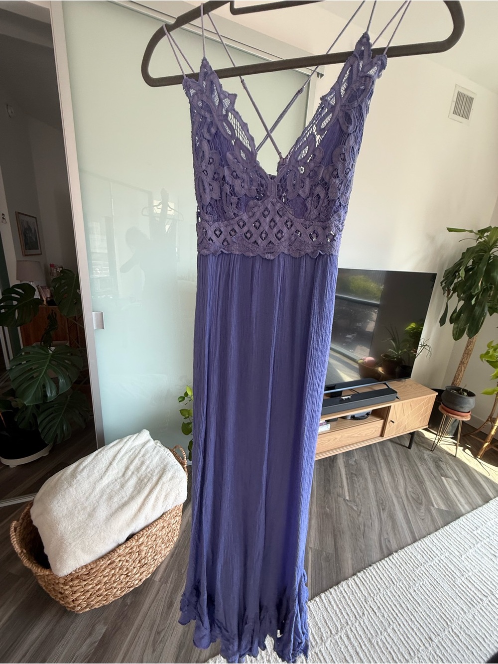 Free People Adella Maxi Slip Dress Lace Bodice